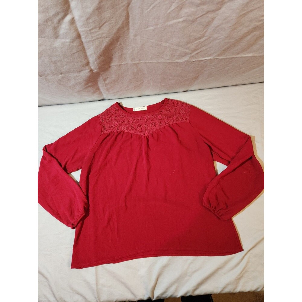 Jon & Anna Contemporary Shirt Womens Large Long Sleeve Blouse Red
